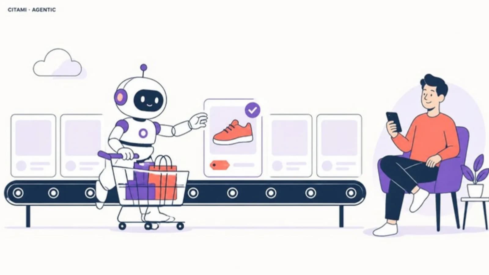 Agentic commerce: un agente AI riempie il carrello scegliendo la scheda prodotto completa, le altre restano vuote